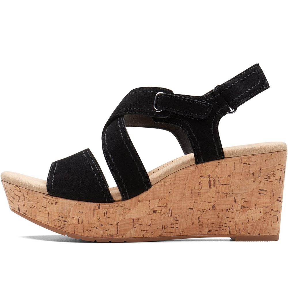 Clarks Elleri Rae Black Wedge Sandals Size 6